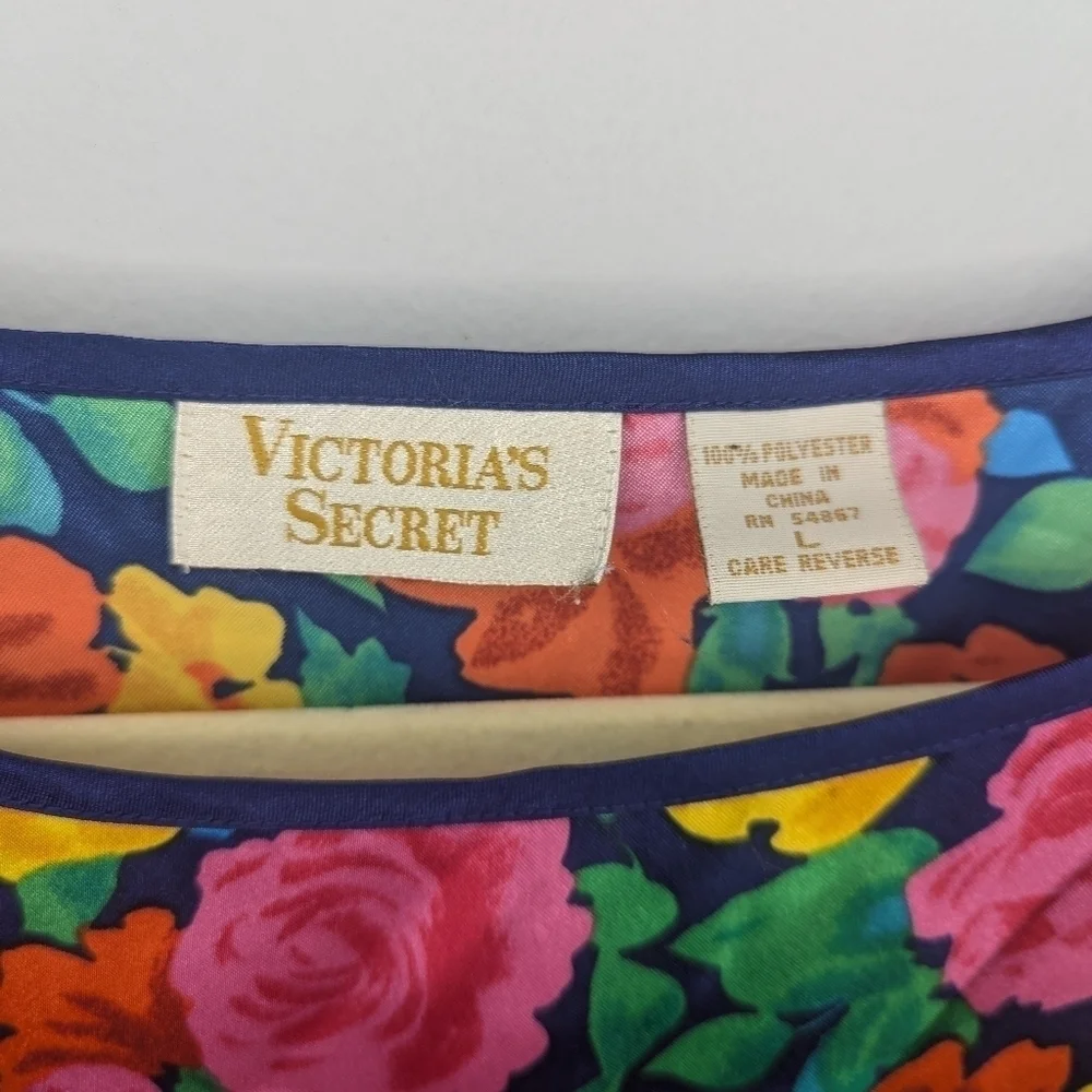 Vintage Victoria's Secret gold label floral Rosette satin nightgown woman's L